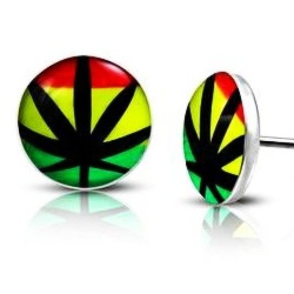 NEW Marijuana Leaf 316L Ear Studs Stainless Steel
